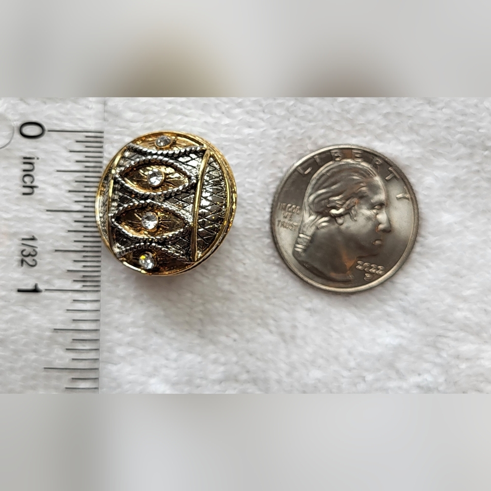 Gold and Silver Mixed Metal Circle Stud Earrings / Clip-on - Picture 4 of 5